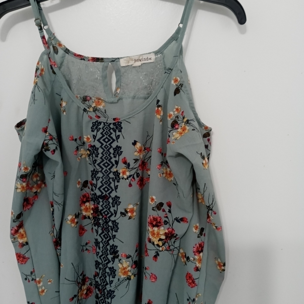 Rewind cold shoulder boho lace and flower embroidered elastic sleeve blouse